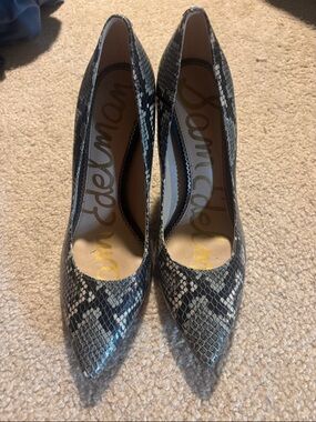 Sam Edelman Snake-Print Pointed Toe Pumps in Black and Gray